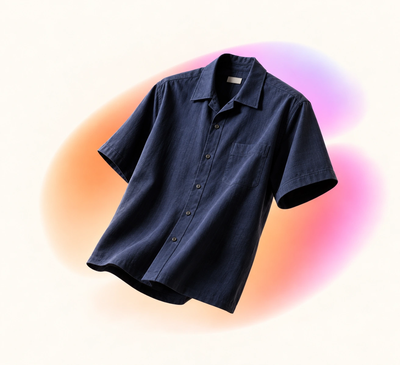 AI-generated navy shirt: inspect fabric texture, seams and button shapes before enhancement