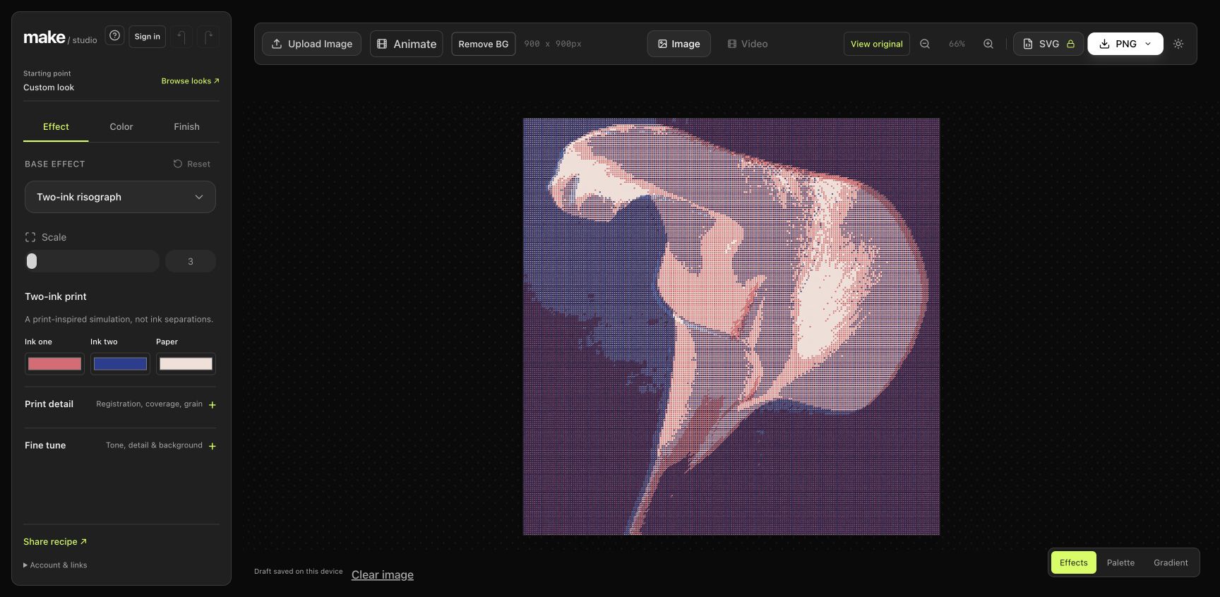 Earlier MAKE editor showing controls competing for attention in the toolbar and settings panel