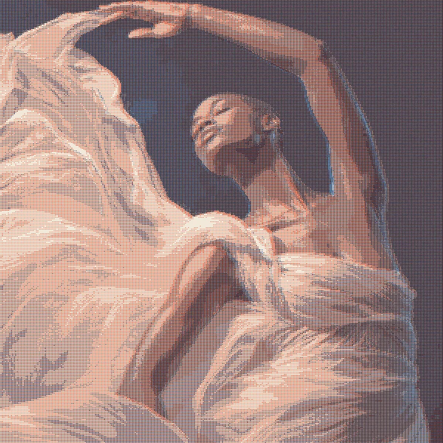 Dancer and flowing fabric rendered with two printing inks
