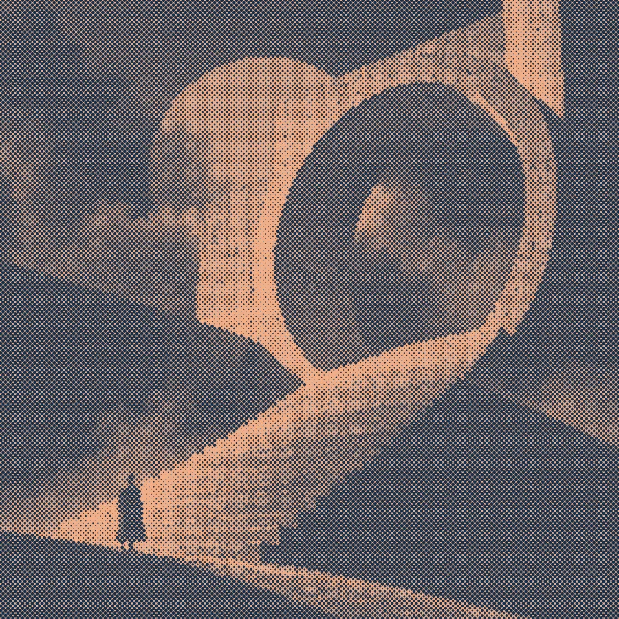 Architectural artwork transformed with halftone dots