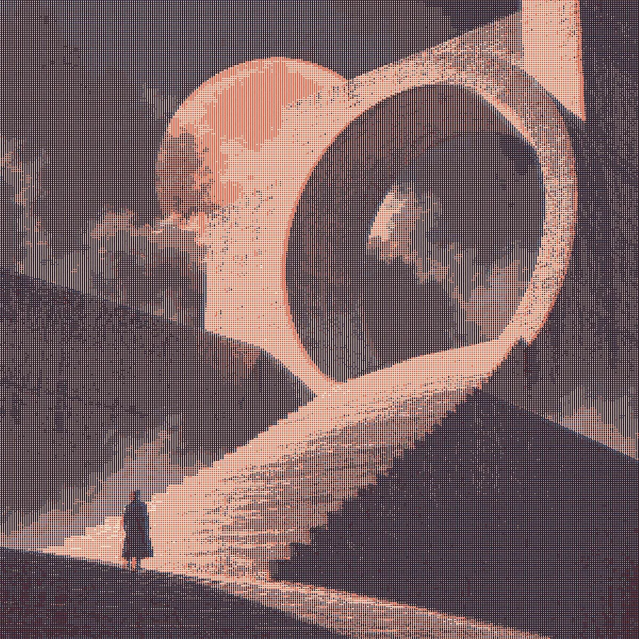 Architectural monument transformed with a two-ink print effect