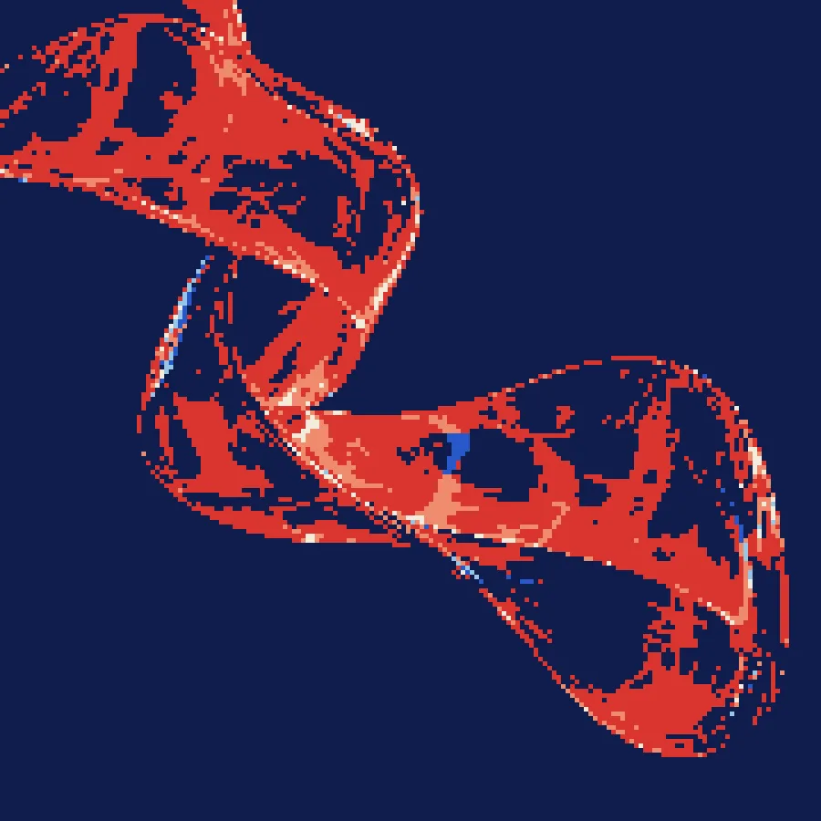 Glass ribbon reduced to a colorful pixel palette